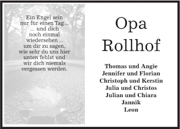 Traueranzeige von Opa Rollhof von Haller Tagblatt