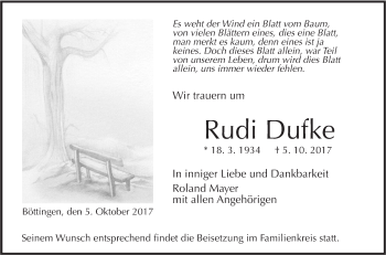 Traueranzeige von Rudi Dufke von Alb-Bote/Metzinger-Uracher Volksblatt