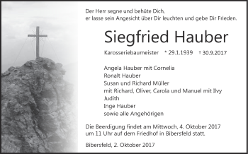 Traueranzeige von Siegfried Hauber von Haller Tagblatt