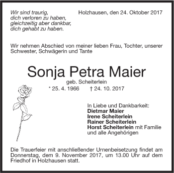 Traueranzeige von Sonja Petra Maier von NWZ Neue Württembergische Zeitung