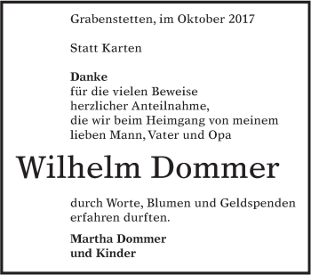 Traueranzeige von Wilhelm Dommer von Alb-Bote/Metzinger-Uracher Volksblatt