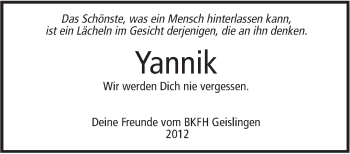 Traueranzeige von Yannik  von NWZ Neue Württembergische Zeitung