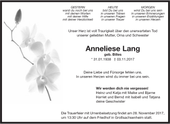 Traueranzeige von Aneliese Lang von SÜDWEST PRESSE