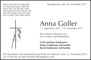 Traueranzeige von Anna Goller von Alb-Bote/Metzinger-Uracher Volksblatt