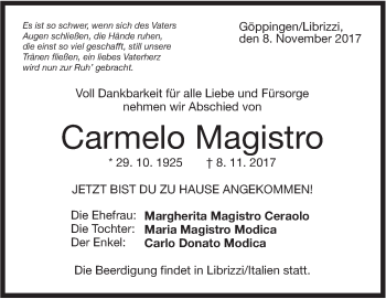 Traueranzeige von Carmelo Magistro von NWZ Neue Württembergische Zeitung