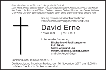 Traueranzeige von David Erne von SÜDWEST PRESSE Ausgabe Ulm/Neu-Ulm