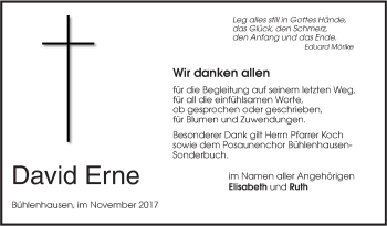 Traueranzeige von David Erne von SÜDWEST PRESSE Ausgabe Ulm/Neu-Ulm