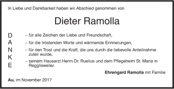 Traueranzeige von Dieter Ramolla von Illertal Bote