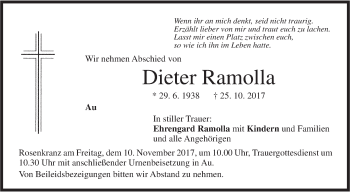 Traueranzeige von Dieter Ramolla von Illertal Bote