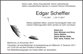 Traueranzeige von Edgar Scheffler von SÜDWEST PRESSE Ausgabe Ulm/Neu-Ulm