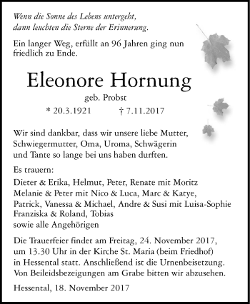 Traueranzeige von Eleonore Hornung von Haller Tagblatt