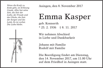 Traueranzeige von Emma Kasper von Alb-Bote/Metzinger-Uracher Volksblatt