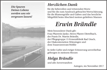 Traueranzeige von Erwin Brändle von Alb-Bote/Metzinger-Uracher Volksblatt