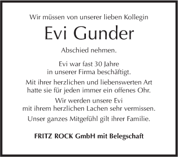 Traueranzeige von Evi Gunder von Hohenloher Tagblatt