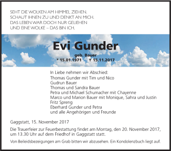 Traueranzeige von Evi Gunder von Hohenloher Tagblatt