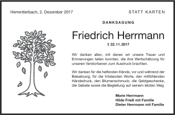 Traueranzeige von Friedrich Herrmann von Hohenloher Tagblatt