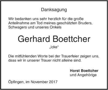 Traueranzeige von Gerhard Boettcher von Ehinger Tagblatt