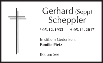 Traueranzeige von Gerhard Scheppler von Hohenloher Tagblatt