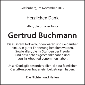 Traueranzeige von Gertrud Buchmann von Metzinger-Uracher Volksblatt