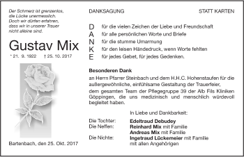 Traueranzeige von Gustav Mix von NWZ Neue Württembergische Zeitung