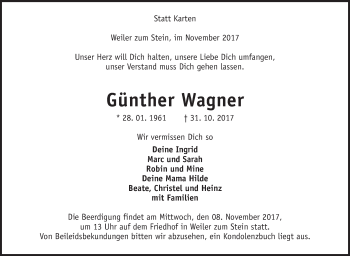 Traueranzeige von Günther Wagner von SÜDWEST PRESSE