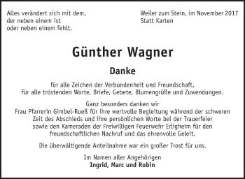 Traueranzeige von Günther Wagner von SÜDWEST PRESSE