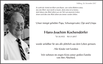 Traueranzeige von Hans-Joachim Kochendörfer von Haller Tagblatt