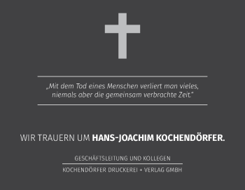 Traueranzeige von Hans-Joachim Kochendörfer von Haller Tagblatt