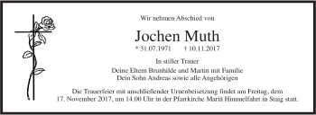 Traueranzeige von Jochen Muth von SÜDWEST PRESSE Ausgabe Ulm/Neu-Ulm