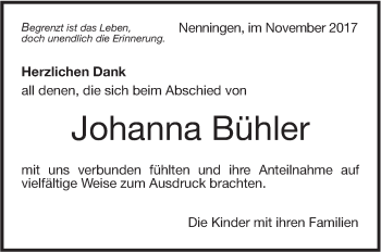 Traueranzeige von Johanna Bühler von NWZ Neue Württembergische Zeitung