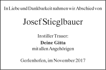 Traueranzeige von Josef Stieglbauer von SÜDWEST PRESSE Ausgabe Ulm/Neu-Ulm