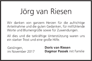 Traueranzeige von Jörg van Riesen von Geislinger Zeitung