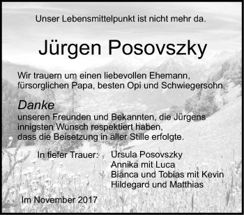 Traueranzeige von Jürgen Posovszky von Haller Tagblatt