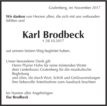 Traueranzeige von Karl Brodbeck von Metzinger-Uracher Volksblatt