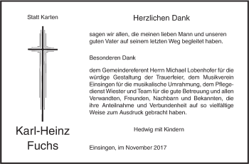 Traueranzeige von Karl-Heinz Fuchs von SÜDWEST PRESSE Ausgabe Ulm/Neu-Ulm