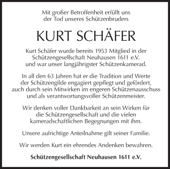 Traueranzeige von Kurt Schäfer von SÜDWEST PRESSE