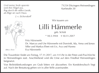 Traueranzeige von Lilli Hämmerle von SÜDWEST PRESSE