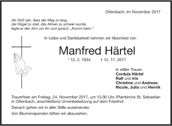 Traueranzeige von Manfred Härtel von NWZ Neue Württembergische Zeitung