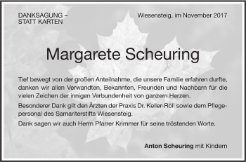 Traueranzeige von Margarete Scheuring von Geislinger Zeitung