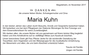 Traueranzeige von Maria Kuhn von Alb-Bote/Metzinger-Uracher Volksblatt