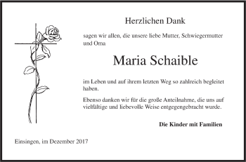 Traueranzeige von Maria Schaible von SÜDWEST PRESSE Ausgabe Ulm/Neu-Ulm