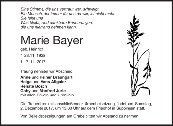 Traueranzeige von Marie Bayer von SÜDWEST PRESSE Ausgabe Ulm/Neu-Ulm