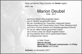 Traueranzeige von Marion Deubel von SÜDWEST PRESSE Ausgabe Ulm/Neu-Ulm