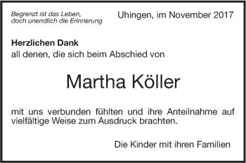 Traueranzeige von Martha Köller von NWZ Neue Württembergische Zeitung