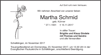 Traueranzeige von Martha Schmid von SÜDWEST PRESSE Ausgabe Ulm/Neu-Ulm