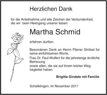 Traueranzeige von Martha Schmid von SÜDWEST PRESSE