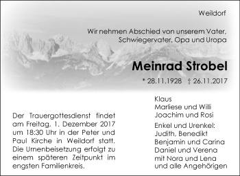 Traueranzeige von Meinrad Strobel von Hohenzollerische Zeitung