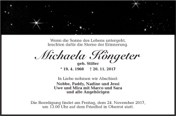 Traueranzeige von Michaela Köngeter von Rundschau Gaildorf