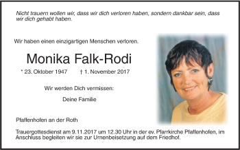 Traueranzeige von Monika Falk-Rodi von SÜDWEST PRESSE Ausgabe Ulm/Neu-Ulm