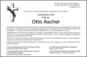 Traueranzeige von Otto Ascher von NWZ Neue Württembergische Zeitung/Geislinger Zeitung